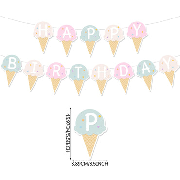 Colorful Paper Banners Ice Cream Shape Pull Flag Party Bunting Milk Tea Summer Theme Garland Decorative