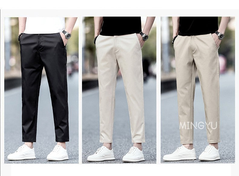 2025 New Summer Cotton Ankle Length Pants Men Slim Elastic Waist Jogger Outdoors Korean Work Suit Casual Trousers Male 28-38
