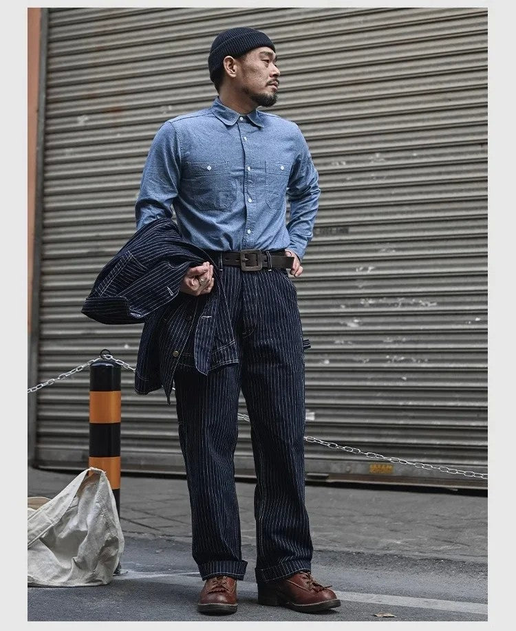 Non Stock Classic Chambray Shirt Spring Men's Two-Pocket Workshirt Light Blue