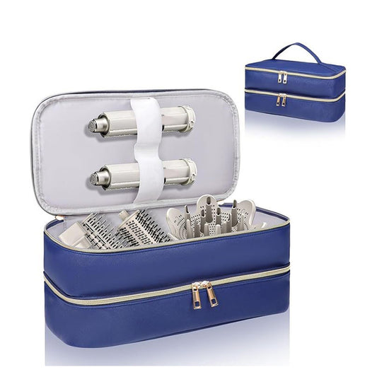 Customized name PU leather double-layer hair dryer storage bag, beauty tool box, hair curler accessories storage box