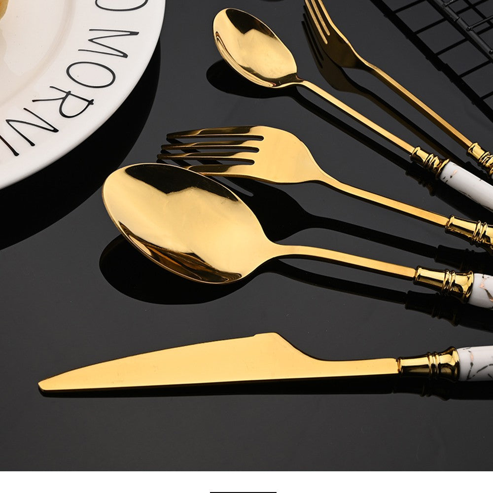New Green Gold Ceramic Handle Dinnerware Cutlery Set Stainless Steel Tableware Western Knife Fork Spoon Flatware Silverware Set