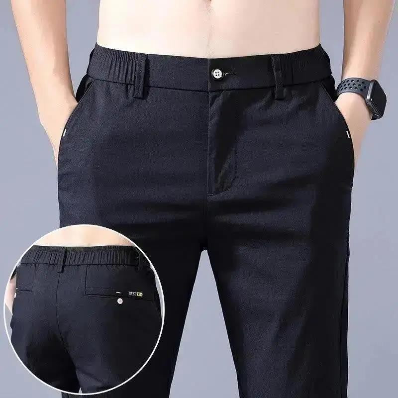 Male Suit Trousers Check Cooling Ice Silk Plaid Straight Up Clothes Offer Slacks Designer Men's Summer Pants Fabric 2024 Classic