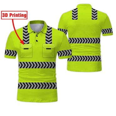 Construction Site Project Quick Dry Men's Polo Shirt Stripe 3D Printing Short Sleeve Breathable Loose Work Clothes Wholesale