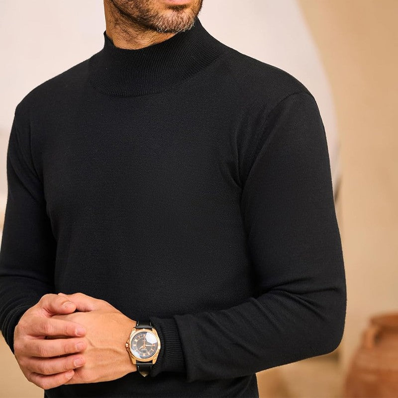 Animal Game Men's Turtleneck Pullover Winter Knit Sweaters Business Jumper Stretch Stand Collar Work Jumper Woolen Cold Blouse