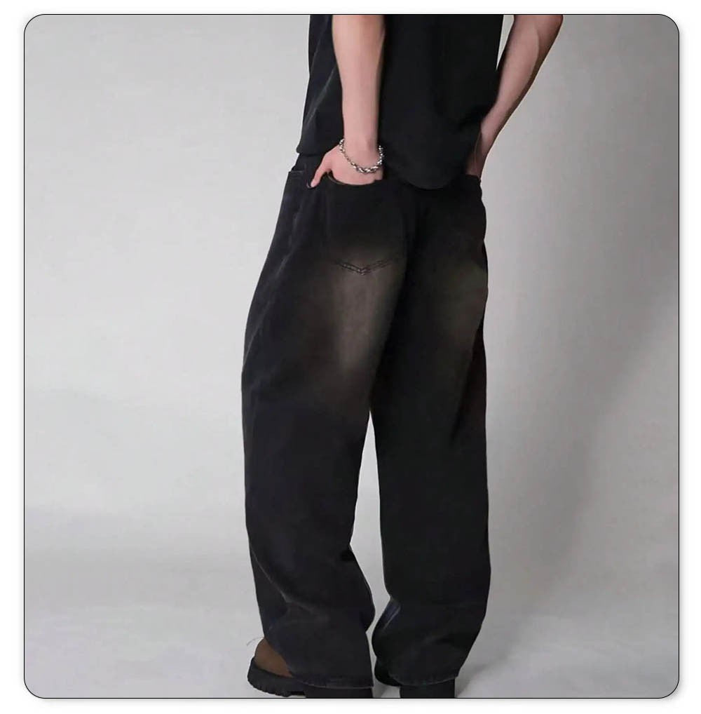 Four Season Men's Jeans Korean Version Student Casual Pants High Street Straight Loose Wide Leg Jeans Black Gray Blue Baggy Jean