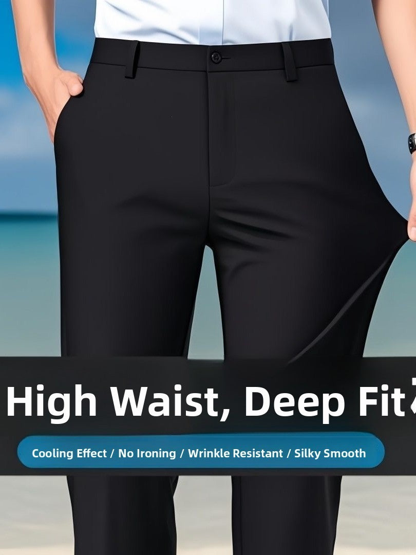 Casual Straight Leg Men's Pants Slim Fit Light Weight Tailored Westwear Summer Thin Blue Color Drapey Nine-Piece Suit Pants
