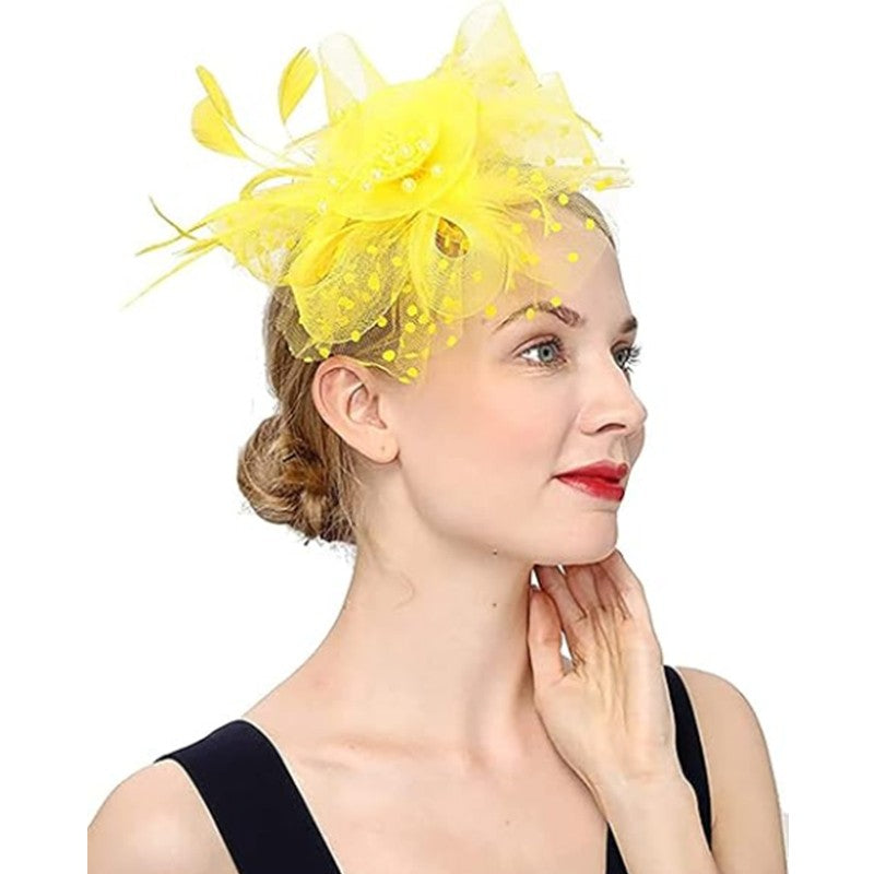 New 12 Color Net and Feather Fascinator Hat Headband Alice Headband Clip Mesh Flower Wedding Cocktail Hair Accessories Tea Party