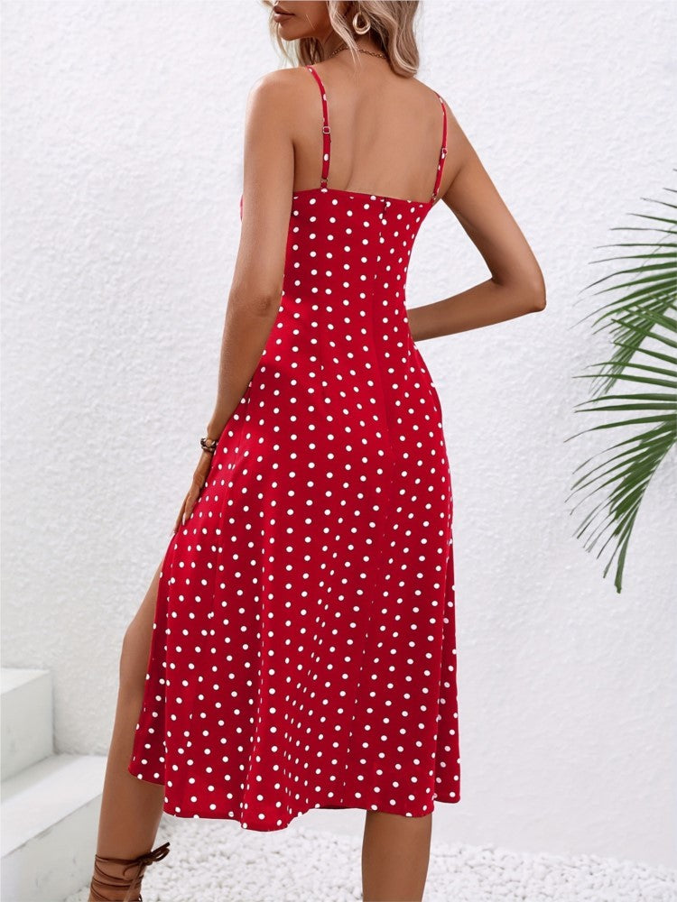 2024 Summer Sexy Spaghetti Straps Dress Women Fashion Polka Dot Print Sleeveless