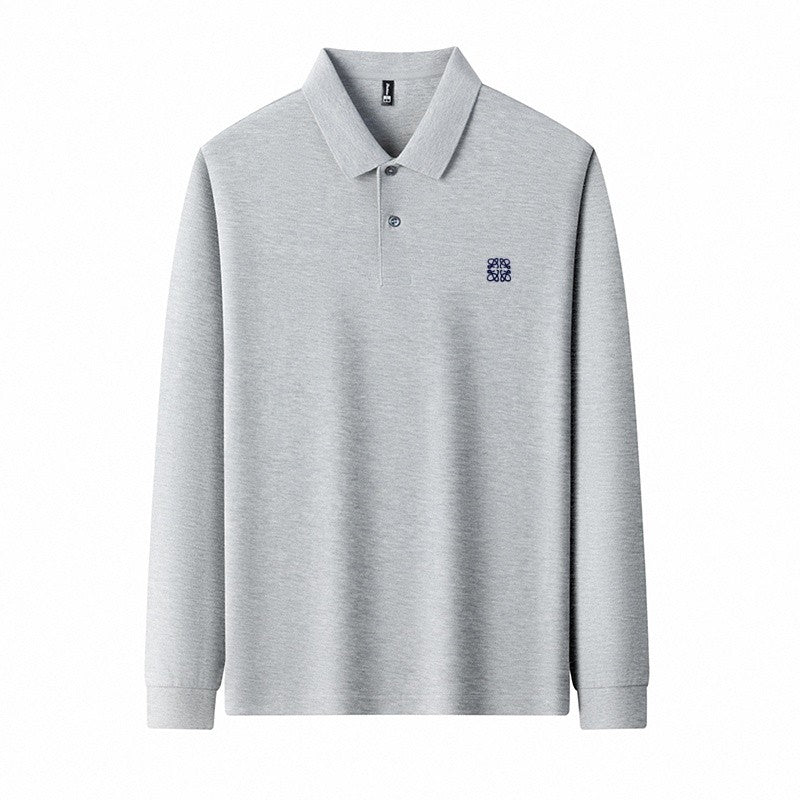 100% pure cotton spring and autumn fashionable men's collar striped long sleeved polo shirt brand embossed casual T-shirt