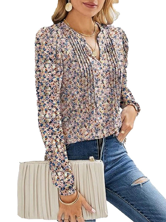 Women's Long Sleeve Casual Blouses Dressy Tunic Top V Neck Button Office Wear Fall Winter