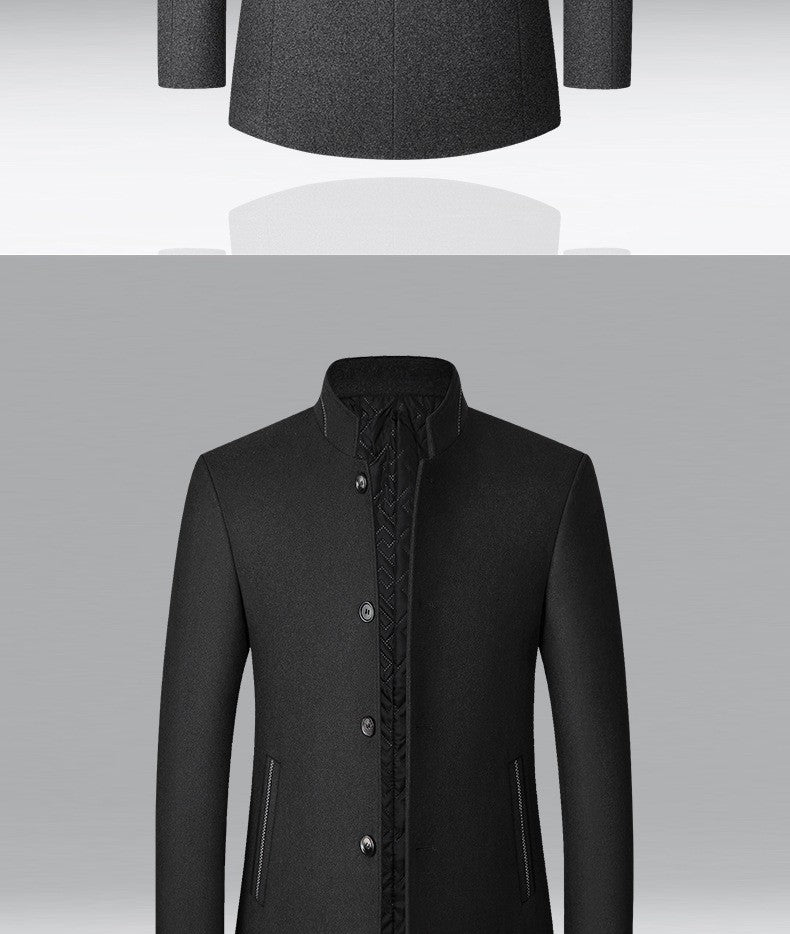 BROWON Brand Winter Coat Men Chinese Style Stand Collar Solid Coats for Men 2025 Autumn and Winter Business Casual Woolen Jacket