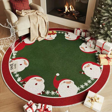 VIKAMA Christmas Winter Warm Round Rug For Living Room, Bedroom, Side Of Bed, Anti-Slip Hat Stand Pad, Holiday Home Decoration