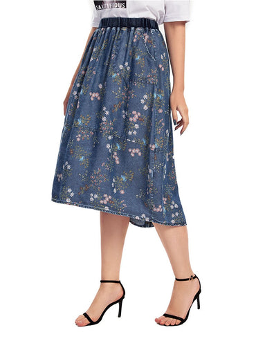 Women's plus Size Casual Denim Skirt High Waist ALine KneeLength Blue Vintage Flared Skirts for plus Size Women