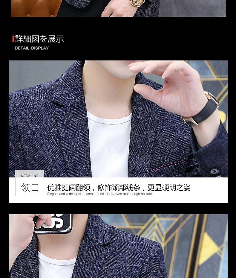 The 2025 autumn checkered suit jacket is a stylish, cool, casual, business and trendy Korean-style fitted suit jacket top