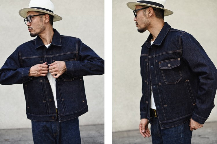 Sauce Zhan Mens Rainbow Sanforized Selvedge Denim Jacket Jean Jacket Men Regular Fit 21 OZ