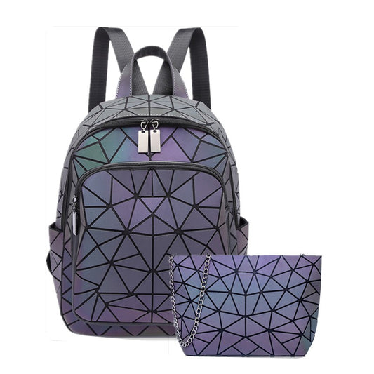 Fashion Women's luminous Backpack PVC holographic geometric School Bags For Teenage Girls Bagpack mochila feminina Travel Should