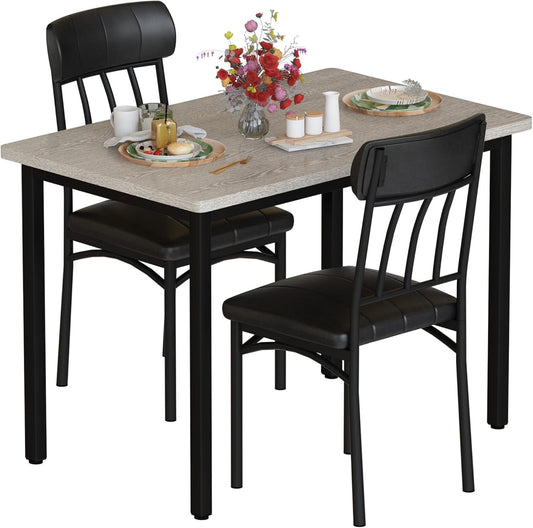 3 Piece Dining Table Set for 2, Small Industrial Kitchen Tables and 2 Chairs, Breakfast Dining Tables Set, Kitchen Table Set