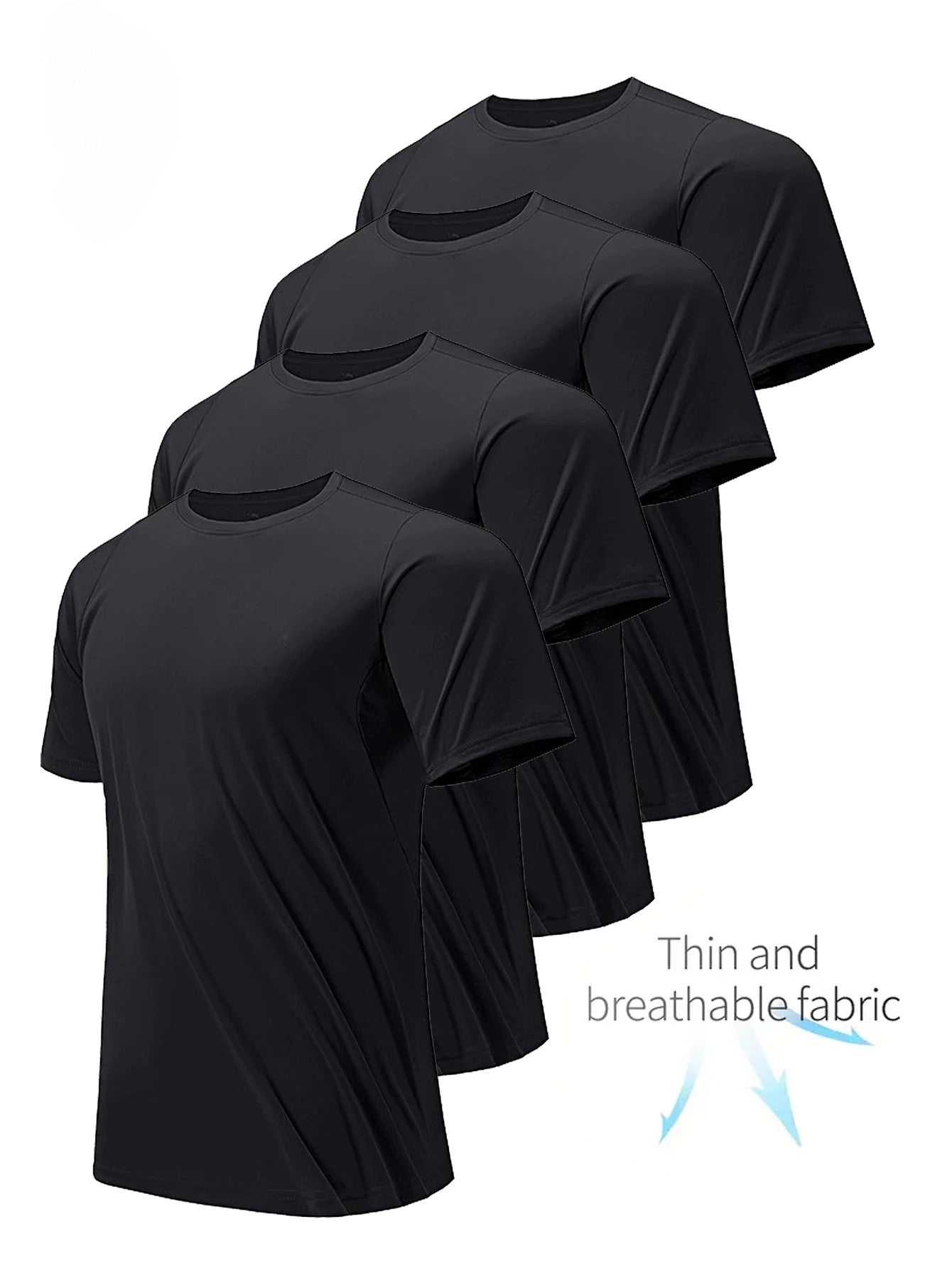 4pcs Men Tshirt summer Thin White black Solid color Quick Drying Breathable Sweat-Absorbent tee Suitable for Fitness Gym and Run