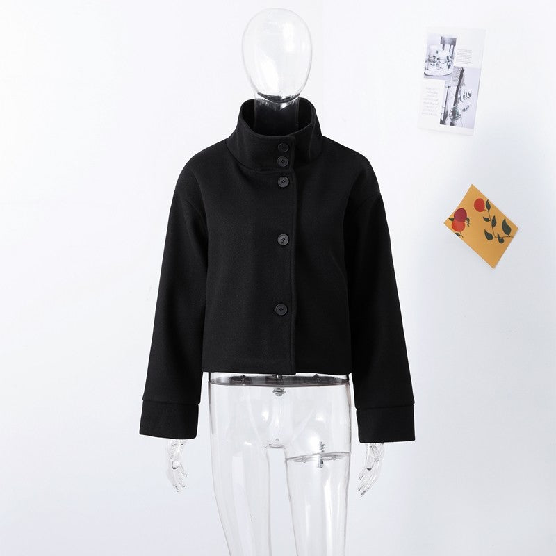 Fashion Stand Collar Solid Short Coat Women Casual Solid Single Breasted Loose Fit Coat 2025 Winter Chic Windproof Jackets