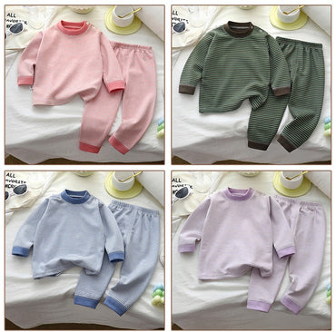 Retro Kids Thermal Underwear Set Wool Silk Dralon Winter Warm Pajamas Boys Girls Homewear Outfit