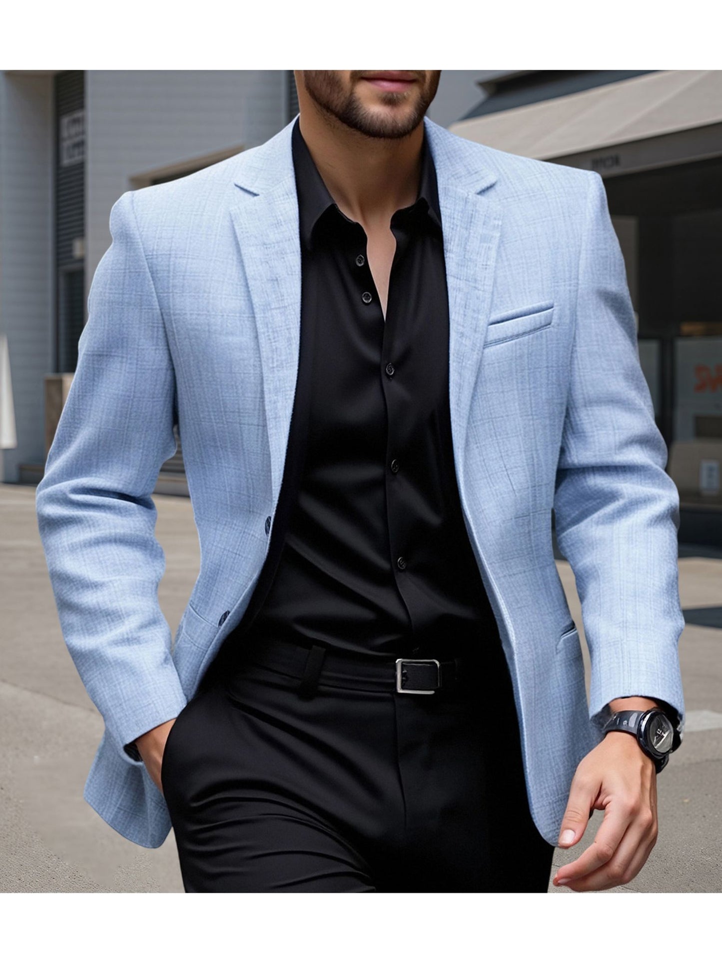Men s Fit Casual Blazer with Notched Lapel and Single Button Closure Fashionable Solid Color Sport Coat for Spring and