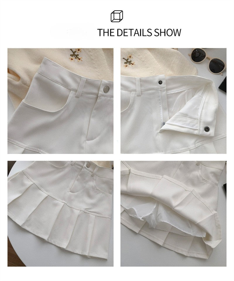 Y2K Vintage High Waist Pleated Skirt Women College Style Uniforms Safety Pants M