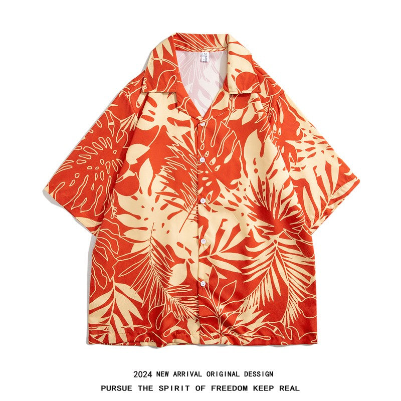 Summer men's floral shirt, designed in Hawaiian beach style, short sleeved casual shirt, ice silk quick drying loose top