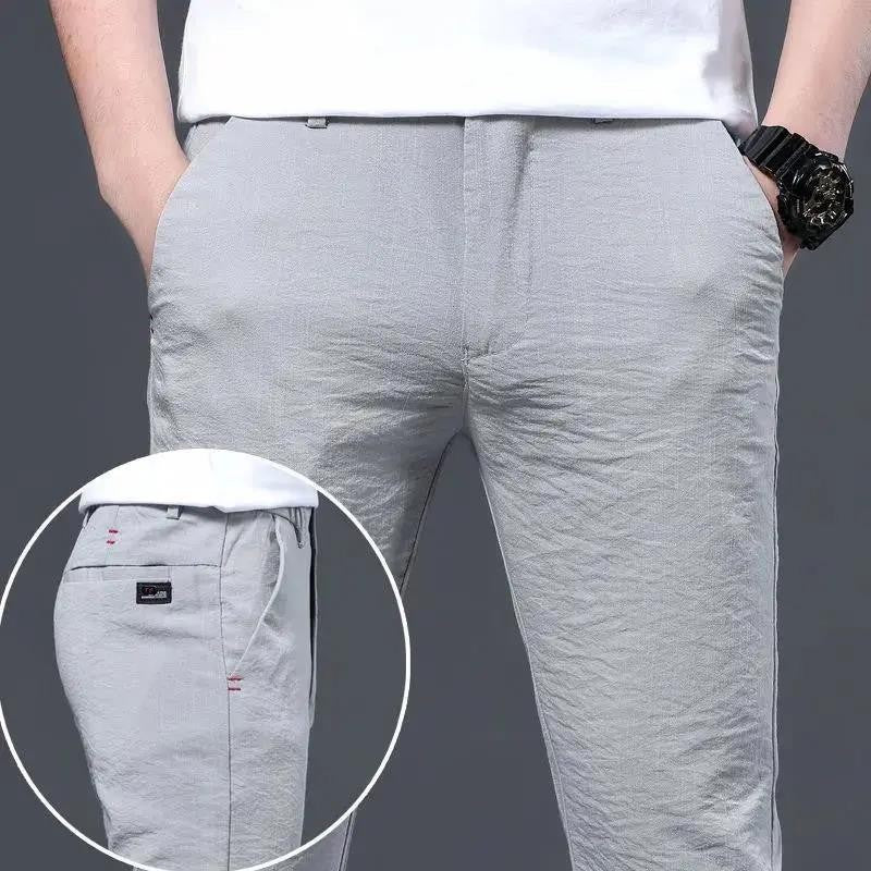 Male Suit Trousers Check Cooling Ice Silk Plaid Straight Up Clothes Offer Slacks Designer Men's Summer Pants Fabric 2024 Classic