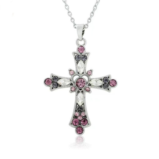 Gothic Big Zircon Cross Necklace Unisex Y2K Irregular Goth Large Cross Pendant Necklaces for Men Women Couple Necklace Jewelry