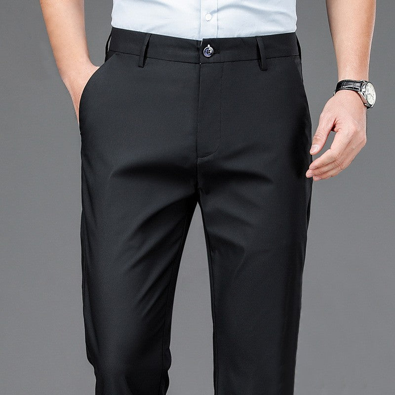Calça Masculina Elástica Preta Lisa Casual Inteligente Calças Masculinas de Escritório de Secagem Rápida Calças de Terno Nova Primavera Outono Calças Coreanas Retas