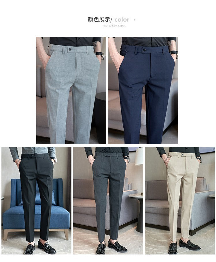 Men Suit Pant Autumn Elastic Waist Solid Slim Fit Dress Pants Business Casual Office Social Trouser Plus Size 40 38 Men Clothing