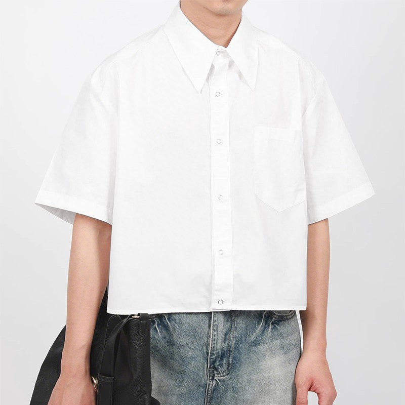 INCERUN Men's Shirts Solid Color Lapel Short Sleeve Pockets Button Male Crop Tops Streetwear Summer Loose Fashion Men Clothing