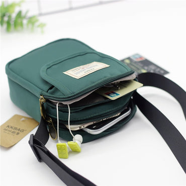 Simple men's crossbody bag in solid color multi-layer zipper nylon single shoulder mobile phone bag daily wallet replacement