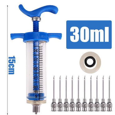 Seringa de Vacina Veterinária 10/20/30/50ml com 10 Agulhas para Gado, Porco, Ovelha e Galinha – Ferramenta de Injeção