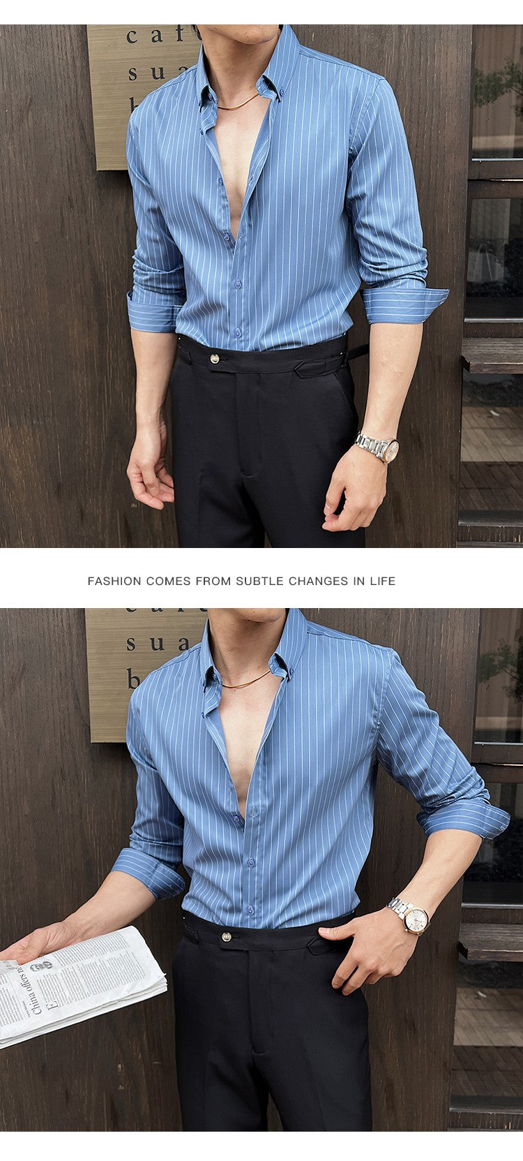 Striped Shirts for Men High-quality 2025 Autumn New Solid Business Casual Long Sleeved Elastic Slim Fit Dress Shirt Men Clothing