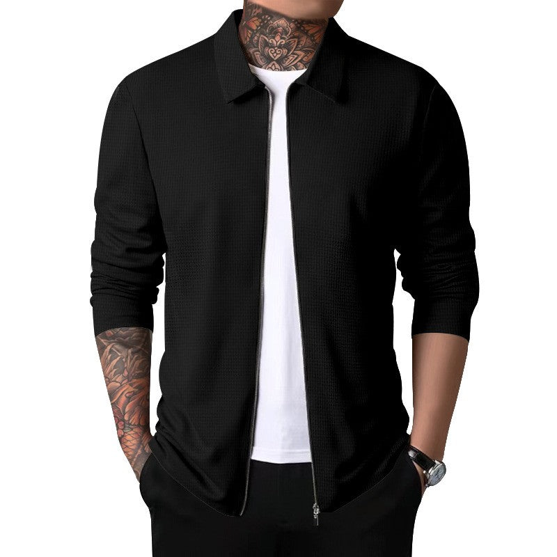 2024Summer Popular Waffle Outdoor Polo Collar Jacket Men's Coat Nick Garment Casual Sports Zipper Cardigan Long Sleeve Coat