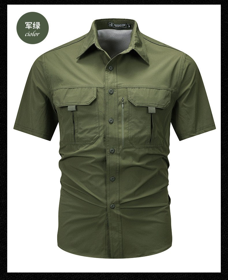 Summer Men Short Sleeve Shirt Men Breathable Tactical Work Shirt Tops Outdoor Casual Quick Dry Multi-pocket Camping Cargo Shirts