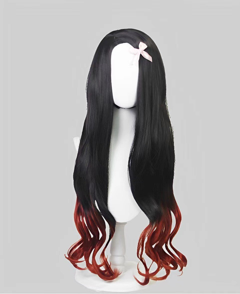 Nezuko Cosplay Wig Cosplay Curly Black Orange Gradient Wig Cosplay Heat Resistant Synthetic Wigs
