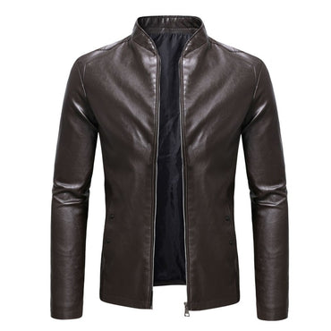 2024 Spring New Men's Business Casual Slim Long-sleeved Pu Leather Jacket Jacket Side Seam Pocket Zipper Solid Color
