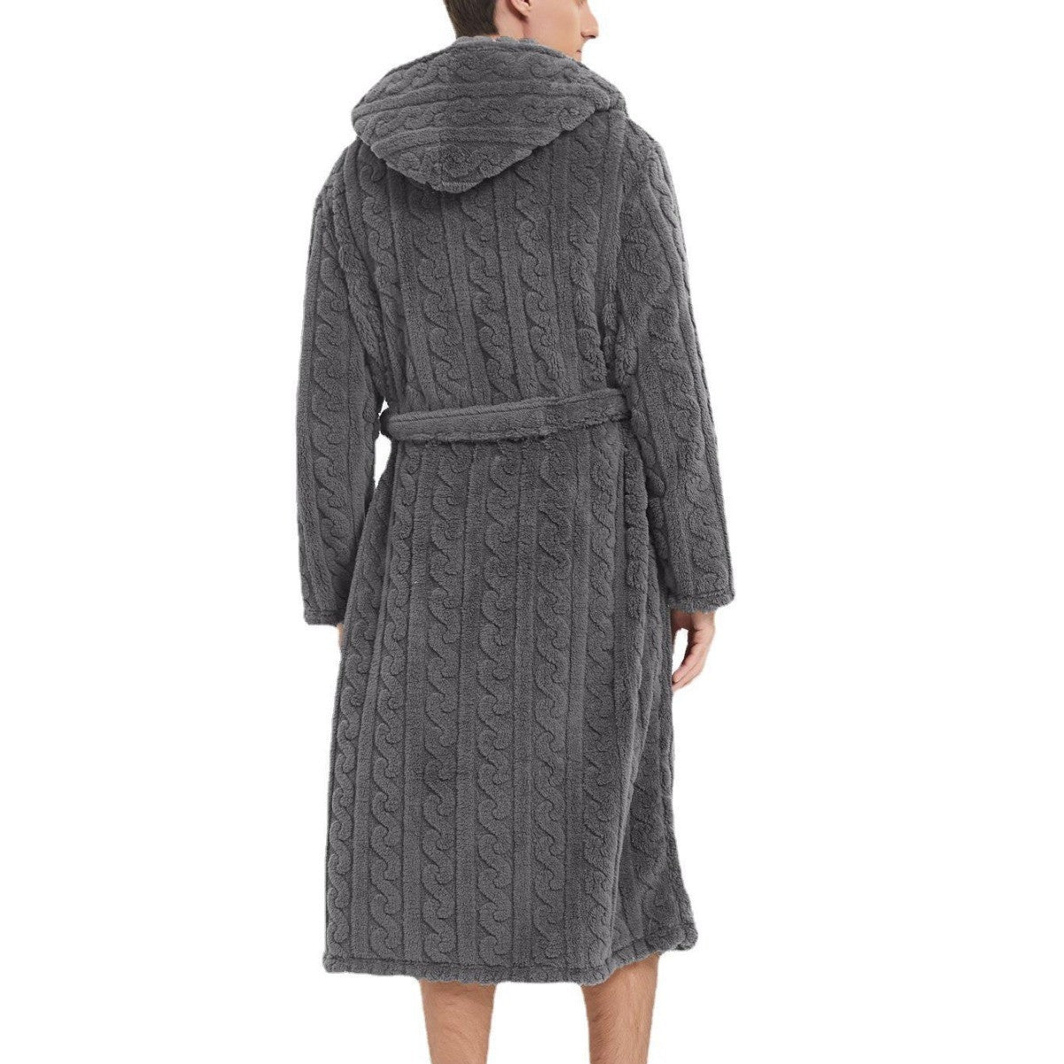 New American Cotton Velvet Jacquard Hooded Men's Dressing Gown with Fleece Thickened Autumn and Winter Couple Dressing Gown