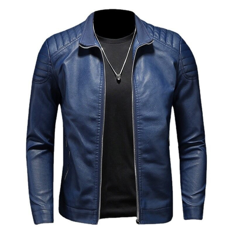 Motorcycle PU Leather Jacket Men Winter Leahter Jacket Male Stand Collar Casual Windbreaker trendy mens clothing black blue coat