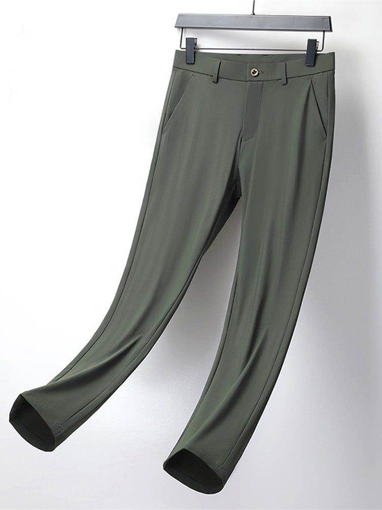 Summer Men's Casual Pants Korean Fashion Light Cool Ice Silk Stretch Golf Pants Slim Fit Suit Pants Male Office Formal Trousers
