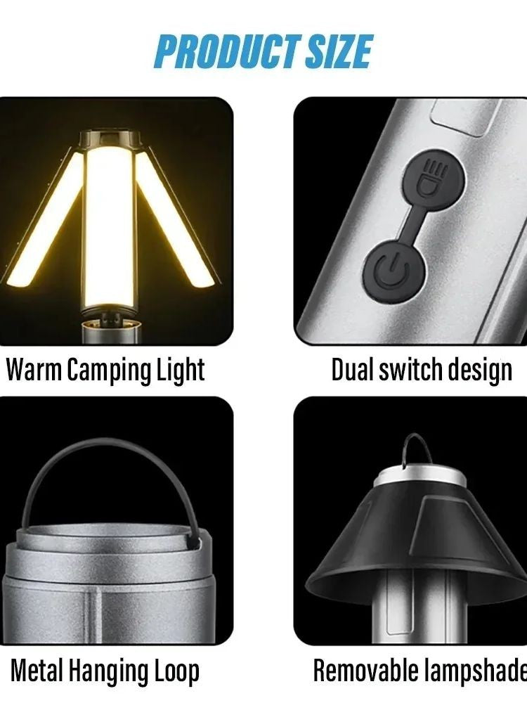 Light 2 in 1 Rechargeable Telescopic Camping Lantern Multi-functional Camping Flashlight with Hook Outdoor Emergency Work Light