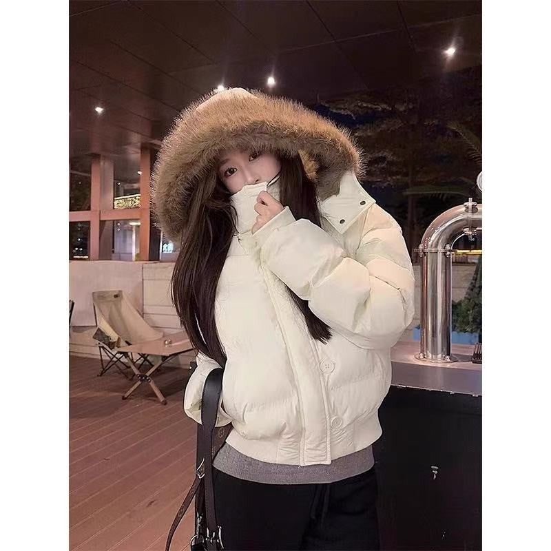 South District Fiona Women's Winter Jacket Navy Blue Cotton Short down Coat with Detachable Hood And Fur Collar