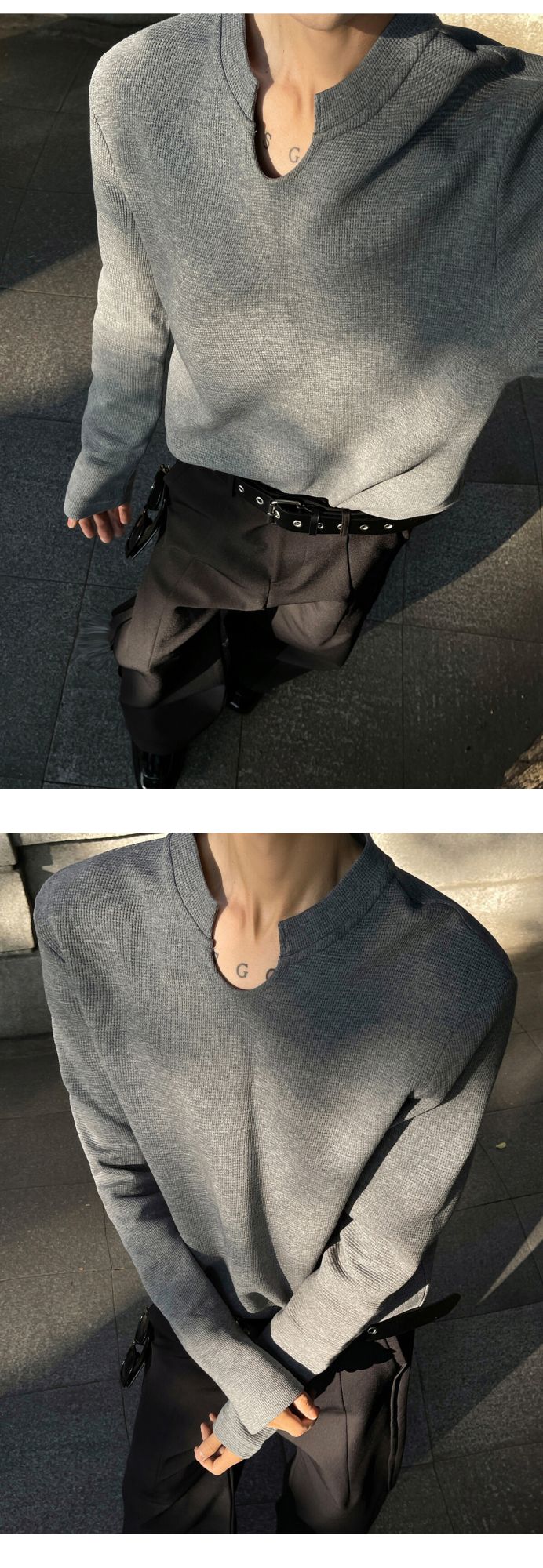Mens Slim Fit Long Sleeve V-Neck T-Shirt Solid Color Spring  Casual Basic Top  Plain Tee Shirt Breathable Comfort Stretch Soft