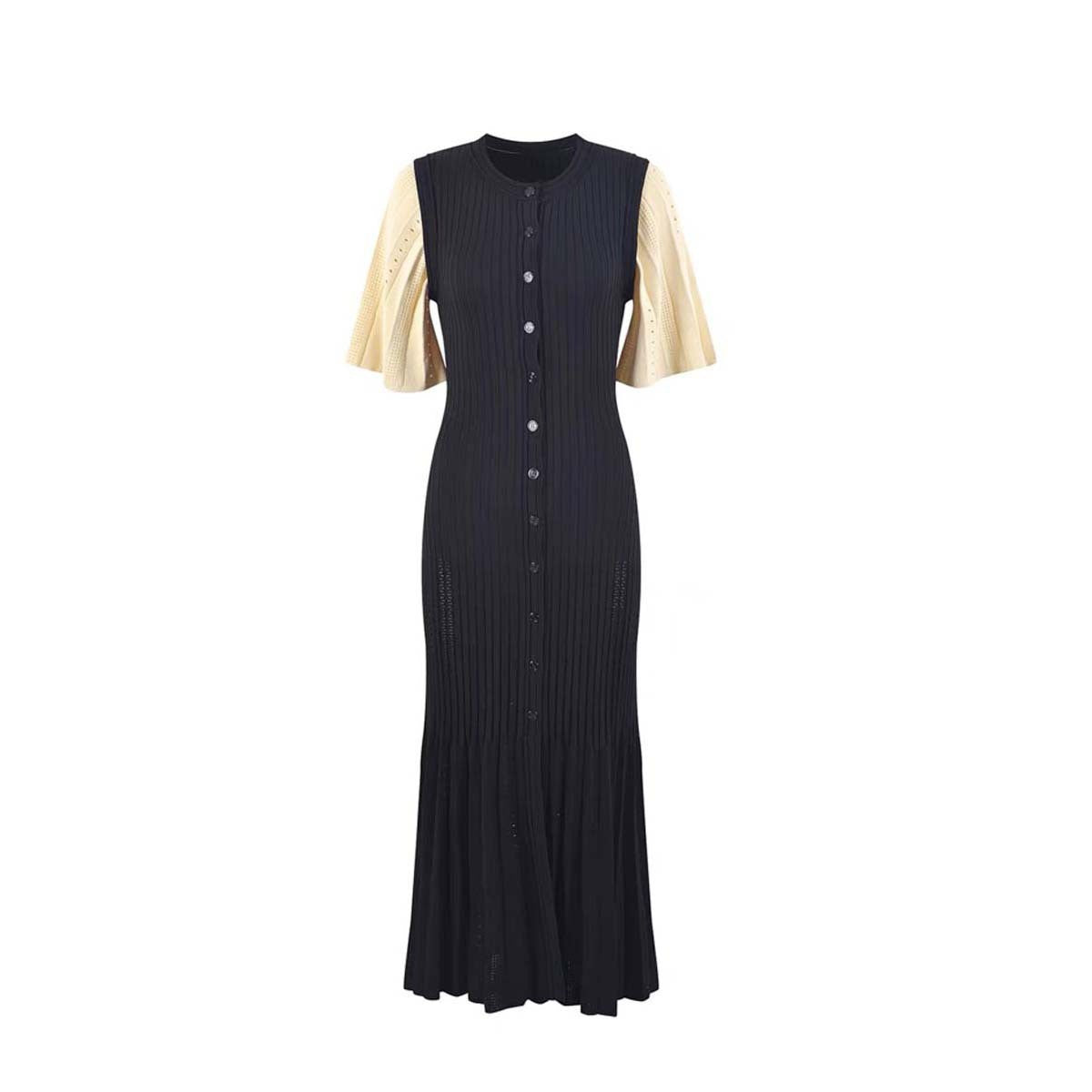 Summer-style fashionable openwork French slimming A-line short-sleeved knitted d