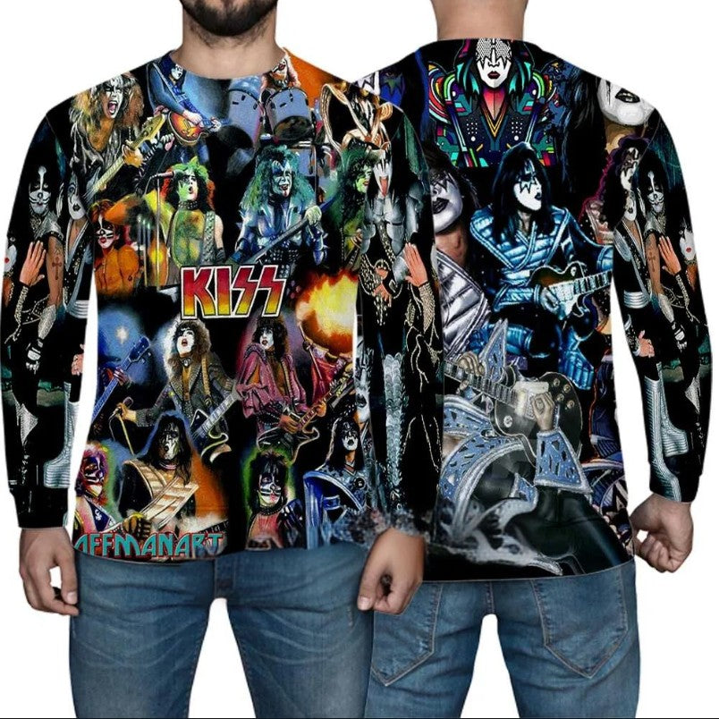 KISS BAND Tshirt Men Fashion Graphic T shirts 3D Printing Men's Clothing Breathable Simple Long Sleeve Hip Hop T-shirt Tops