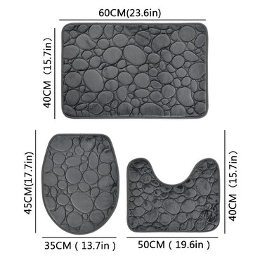 1 Set of Solid Color Simple Bathroom Water-absorbing and Non-slip Floor Mat Stone Pattern, Comfortable and Soft, Three-piece Set