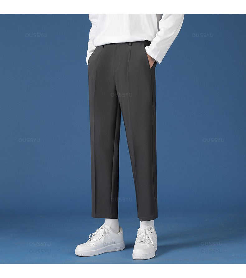 Spring Summer New Smooth Pendulous Suit Pants Men Business Long Trousers Korean Formal Ankle Length Pant Male Plus Size 40