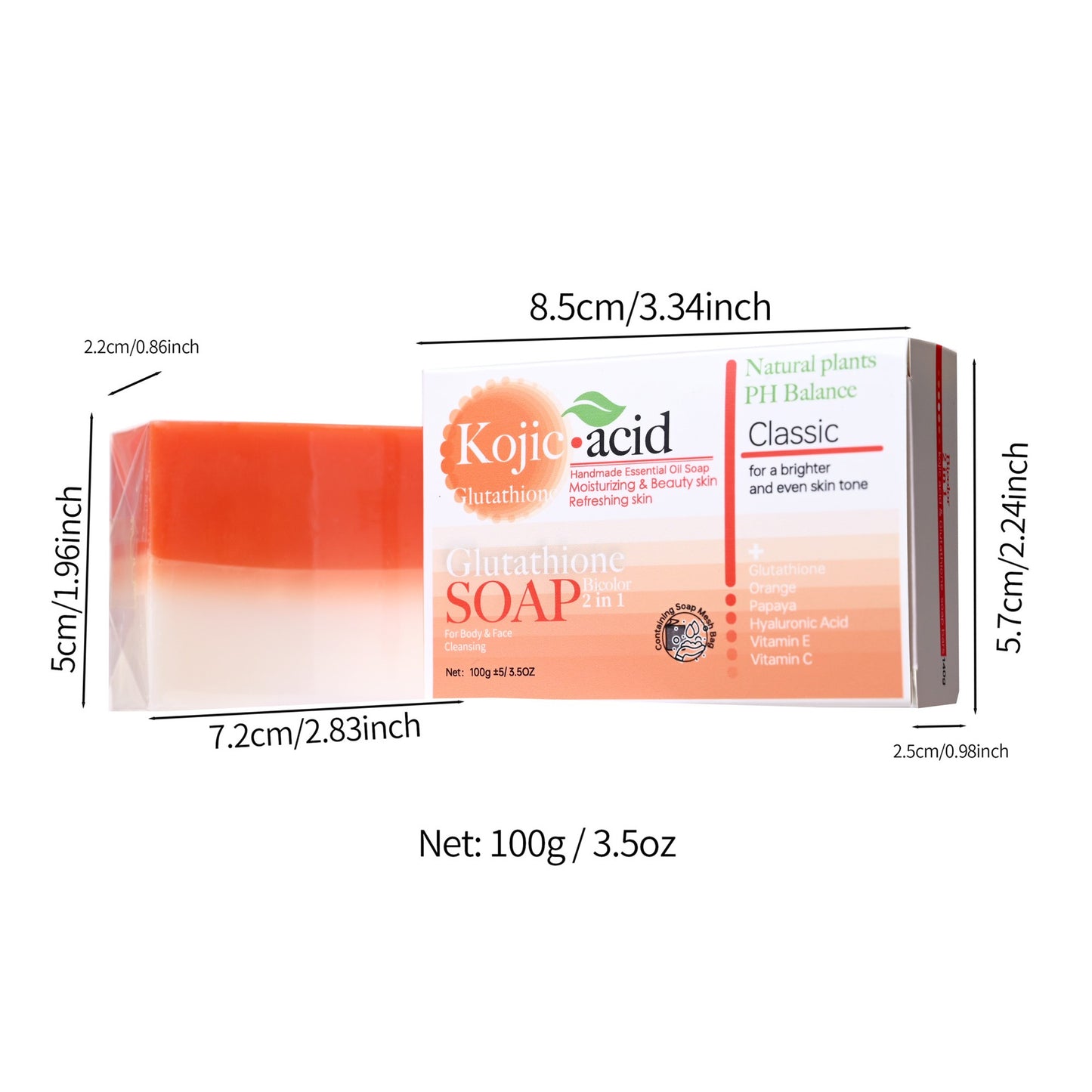 Barra de Sabonete de Mel Orgânico Mais Vendido 100g com Ácido Kójico + Glutationa Anti-Acne Ajuda no Clareamento do Banho e Rosto